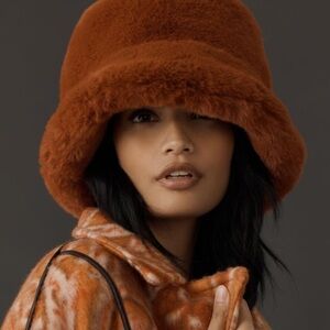 Anthropologie fuzzy bucket hat orange